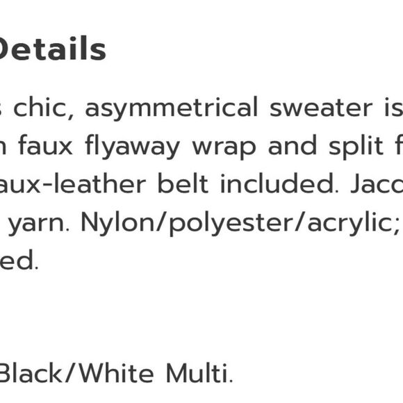 Nori Sweater FlyaWay Wrap Eyelash Yarn Split Turtleneck Abstract black cream 1X - Picture 6 of 12